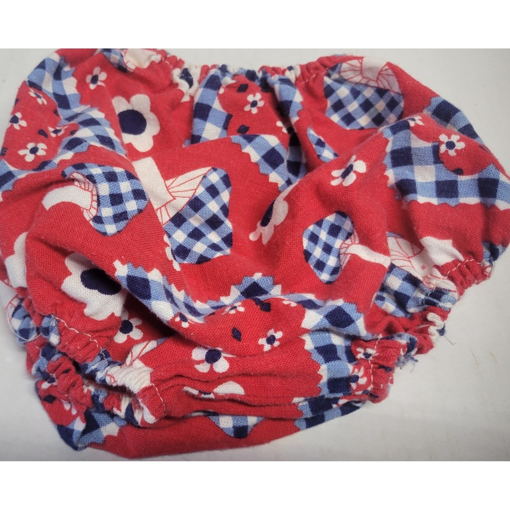 Vintage‎ 70s Baby Bloomers Mushroom Floral Gingham Red Diaper Cover 6-9